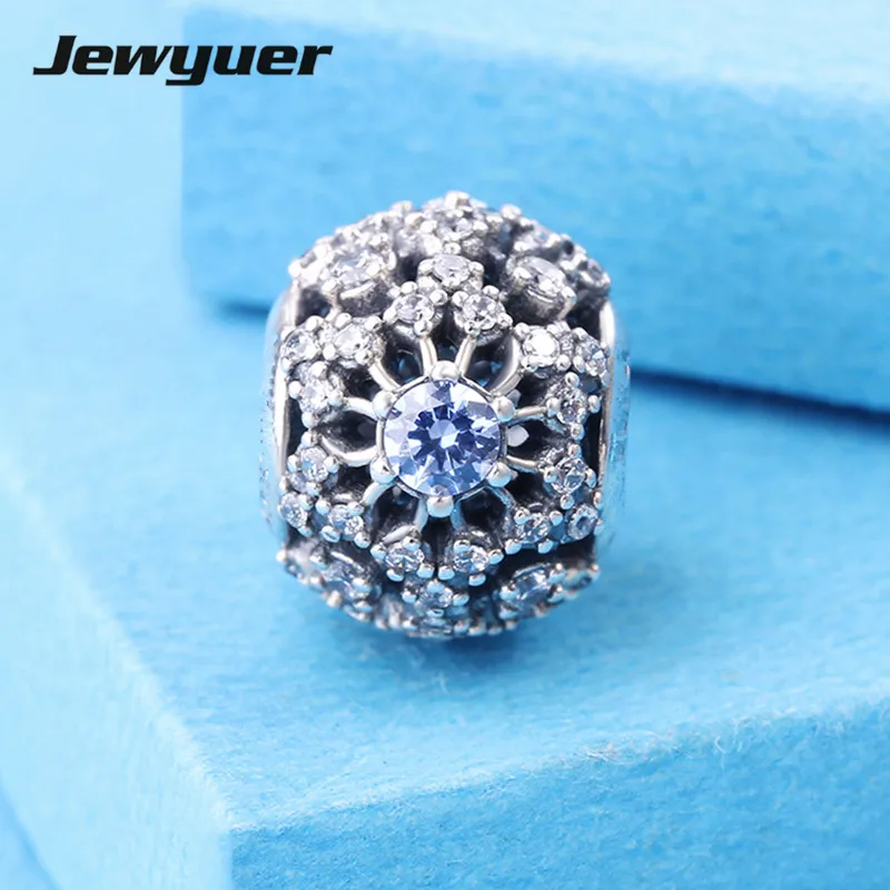 

Fine jewelry 2015 New Openwork Snowflake Charms with blue 925-sterling-silver Bead for Diy Brand Bracelets Jewelry making DSN041