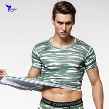 Летние компрессионные рубашки мужские базовый слой 3D Печатные Футболки для бега с коротким рукавом Камуфляж Фитнес Одежда для кроссфита