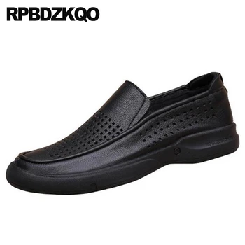 

Genuine Leather New Black 46 Real 2018 Slip On Hollow Out Creepers Casual Plus Size Breathable Designer Men Summer Shoes Comfort