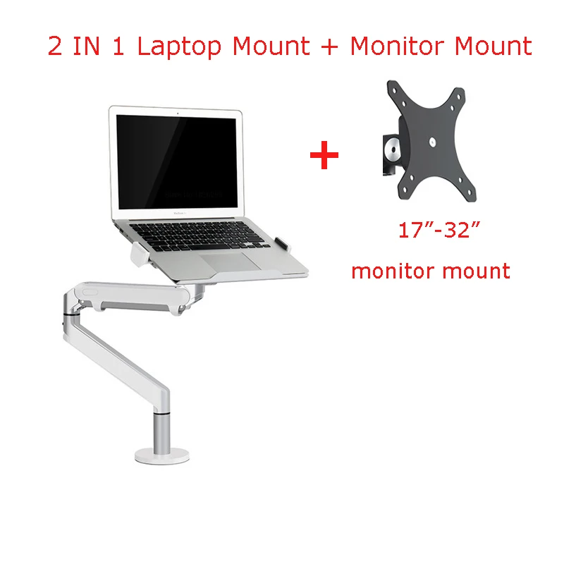 OZ-1S Aluminum 2 in 1 Mount 12-17 inch Laptop Holder + 17-32 inch Monitor Holder Gas Strut Arm Desk