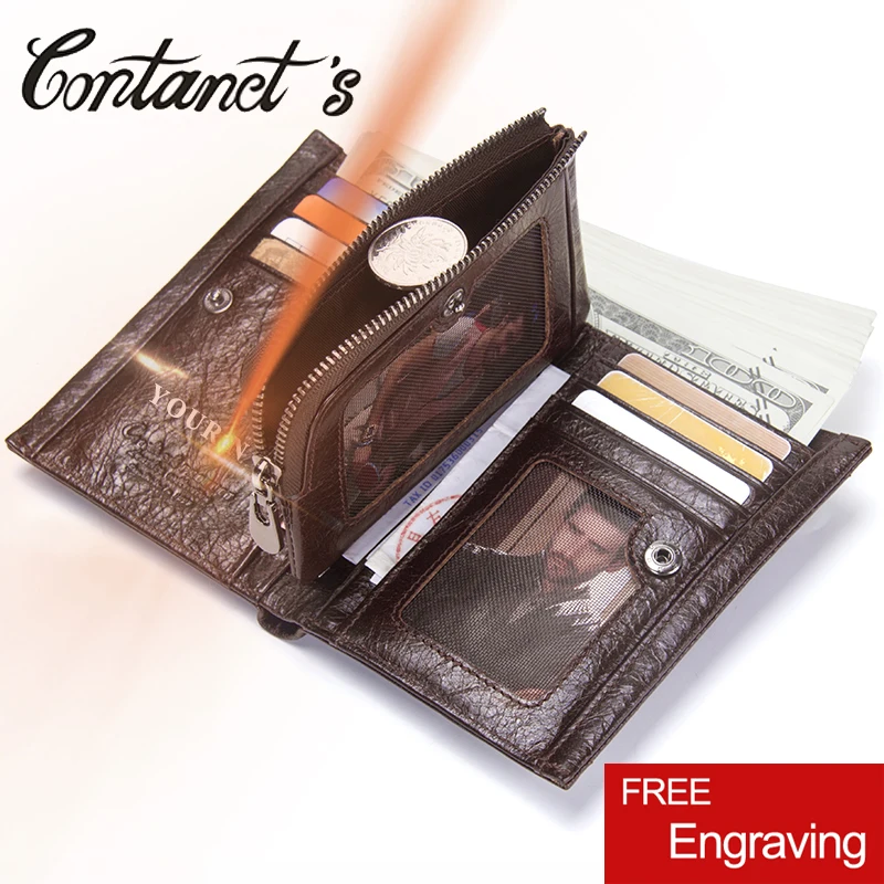 

Contact's Genuine Leather Coin Purse With Card Holder Men Casual Wallet Hasp Zipper Short Wallets For Male High Quality Bags