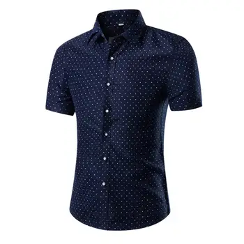 

Hot Plus Size Summer Vintage Men Turn Down Collar Short Sleeve Shirt Slim Fit Top Gift