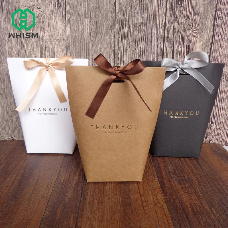 

WHISM Romantic Kraft Gift Bag With Ribbon Wedding Candy Box Party Package Supplies Chic Wedding Favors Gifts Boxes