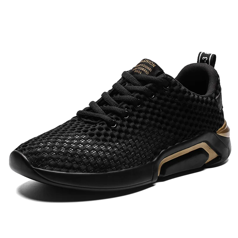 

2019 Tennis Shoes for Men Breathable Air Mesh Gold Black White Sneakers Sports Shoes Men Walking Jogging Shoes Zapatillas Hombre