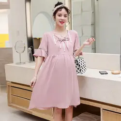2019 Летний Новый Грудное вскармливание платье Модная Корейская версия Свободные платье для беременных; Материнство женщин платье