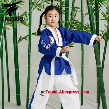 

Tae Kwon Do Children Taekwondo Uinform For Poomsae & Training,WTF Uniform,110-155cm,blue Top +white Pants,yellow Top+white Pants
