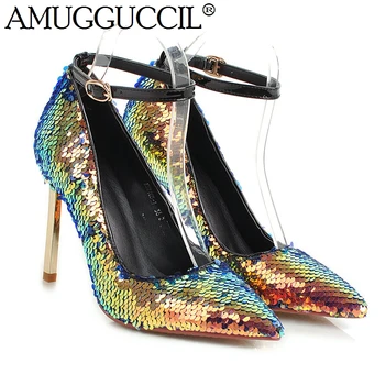 

2020 Plus Big Size 32-43 Black Gold Silver White Green Sexy High Heel Party Wedding Spring Summer Lady Shoes Women Pumps D1240