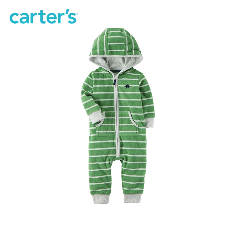Striped cute dinosaur embroidery cozy hooded zip-up Jumpsuit one-piece Carter's baby boy clothing fall spring 118H685