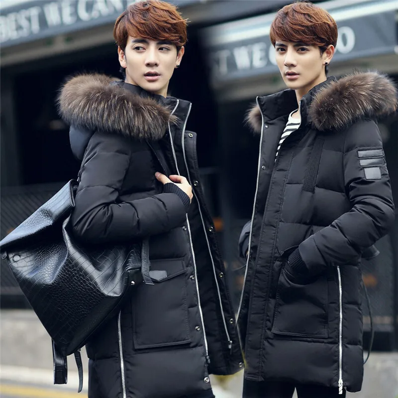 

2019 Autumn Winter Men's Long Jacket Parkas Men Warm Casual Parka Coat Medium-Long Thickening Hat Jacket