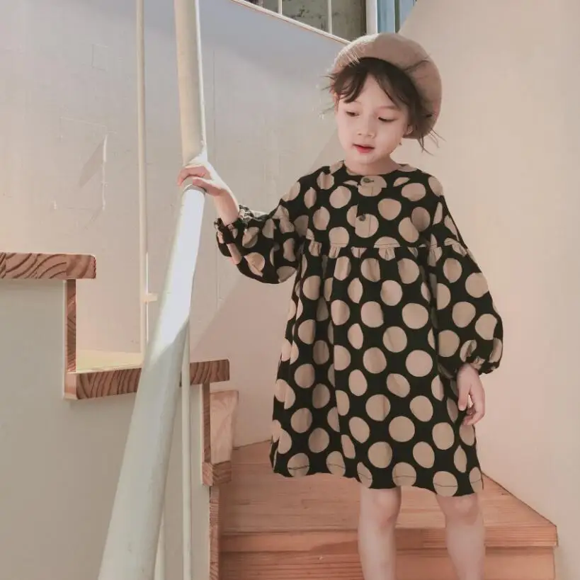 Платье для маленьких девочек осенняя одежда в горошек для девочек с длинными рукавами Детские платья для девочек детское платье из хлопка костюм JW4222