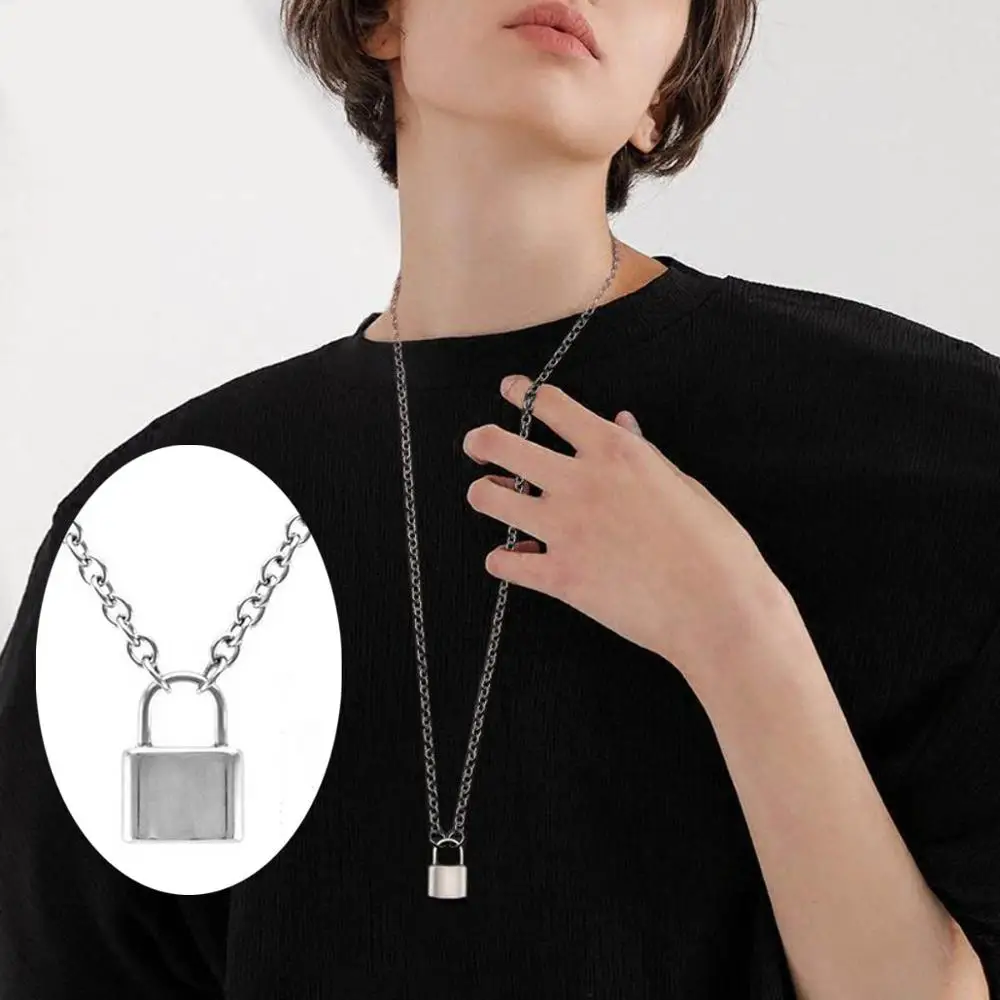 Punk Chain with Lock Necklace for Women Men Padlock Pendant