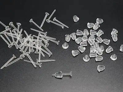 

200 Invisible Clear Plastic 3mm Flat Blank Pad Ear Post Stud Pin with Stopper
