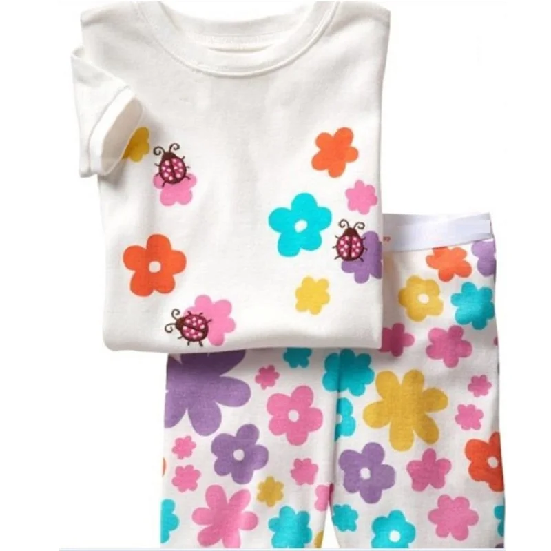 Летние пижамы в горошек с божьей коровки для девочек детская одежда хлопковые мягкие спальные костюмы для девочек футболка+ штаны, домашняя одежда для малышей - Цвет: 17
