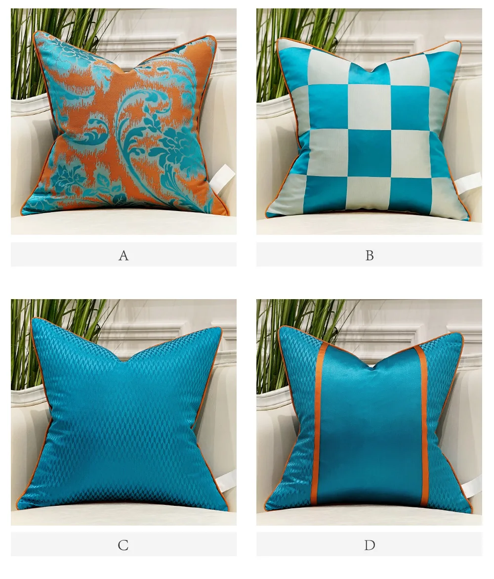 Avigers Orange Blue Plaid Patchwork Cushion Covers Home Decorative Pillow Cases 30 x 50 45 x 45 50 x 50 60 x 60 Pillowcases