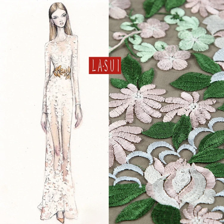 Lasui Multicolor Computer Embroidered Fabric Lace Cloth Dresses 3d