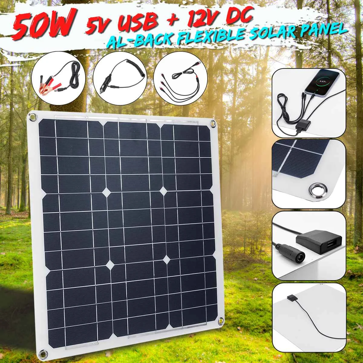 

Portable 25W 12V Solar Panel Double USB Power Bank Board External Battery Charging Solar Cell Board Crocodile Clips Car charger