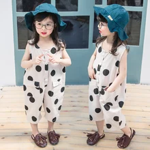 Летний комбинезон в горошек для маленьких девочек; штаны; повседневный комбинезон для малышей; короткие штаны; детские брюки с карманами для девочек; Детский комбинезон; одежда