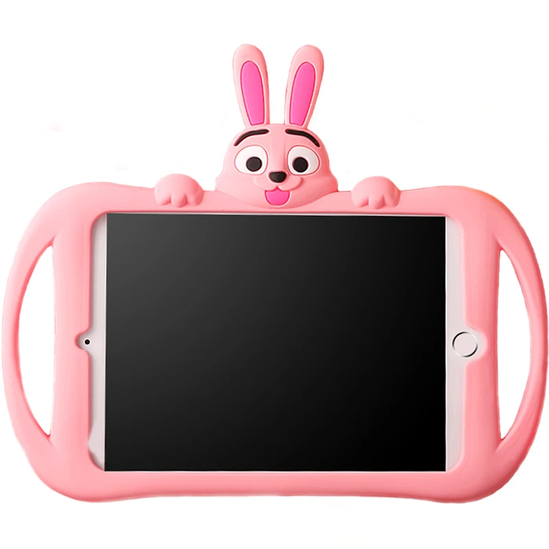 

For iPad 2018 case Kids Handle Soft Silicone Cute Cartoon Kawaii Rabbit Shockproof Waterproof Portable Handle Protective Cover