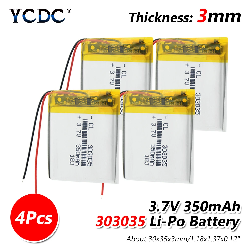 1/2/4 шт 3,7 V 303035 350mAh Li-Po литий-ионный полимерный Дополнительный внешний аккумулятор, Батарея для смарт-часов голосовых Регистраторы радио MID Pos машина Оборудование для psp - Цвет: 4 pieces