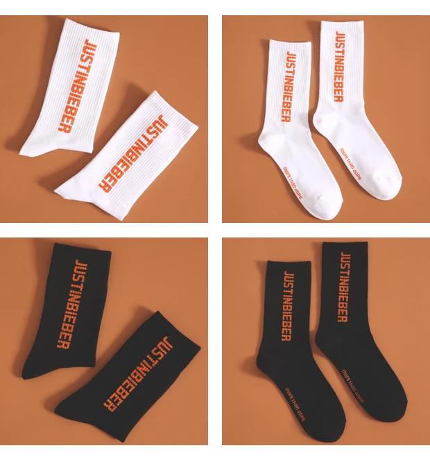 Модные носки для взрослых с надписью Justine Bieber Sox JB Orange Ulzzang Harajuku, уличные заглавные буквы, хип-хоп Sojourner JBiebs Boy