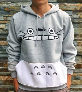 

2017 winter unisex cute cat hoodie fleece Totoro print pullover outwear men/women