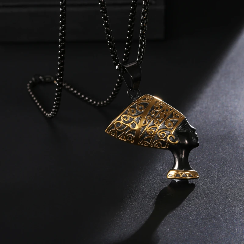 D&Z Ancient Cleopatra Nefertiti Pendants & Necklaces Stainless Steel Pyramid Egyptian Queen Necklaces for Men Women Jewelry Fashion Jewelry