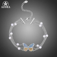 Браслет AZORA цвета шампанского и синего кубического циркония бабочка цепочка на запястье Шарм День Святого Валентина подарок для женщин Свадебная вечеринка TS0204