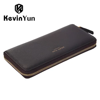 

KEVIN YUN Designer Brand Men Wallets Genuine Leather Long Zipper Purse Male Clutch Wallet