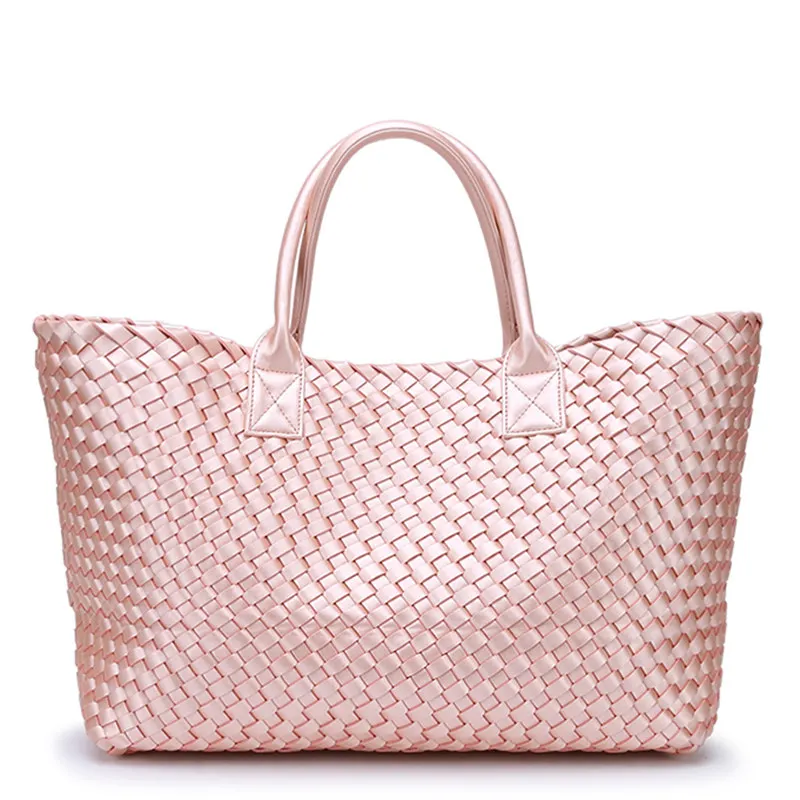 24 цвета Женская Высококачественная тканая Кожаная Сумка Хобо с вышивкой крестиком женская большая тканая сумка повседневная сумка-тоут - Цвет: shiny pink