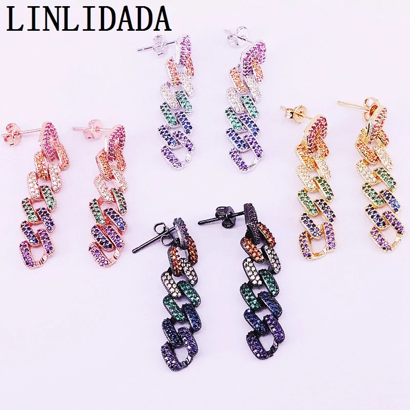 

5Pair Micro Pave Colorful CZ Zirconia Dangle Earrings Rainbow Fashion Multicolor Earrings Party Jewelry