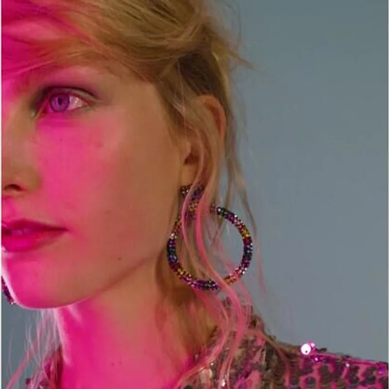 

Girlgo Fashion Women Big Round Pendant ZA Drop Earrings Jewelry Bohemian Multi Color Rhinestone Dangle Earrings for Wedding Gift