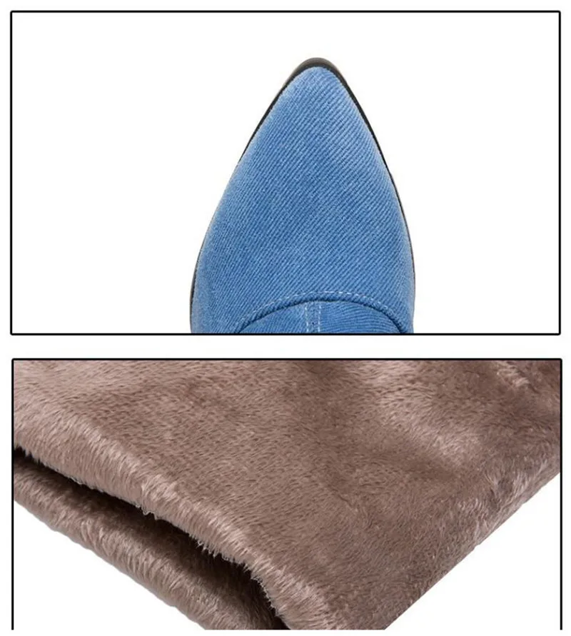 Sexy Pointed Toe Over Knee Boots Denim Slip On Women's Shoes Thigh Boots Rubber Long Barrel Boots 2018 Winter Footwear For Women (13)