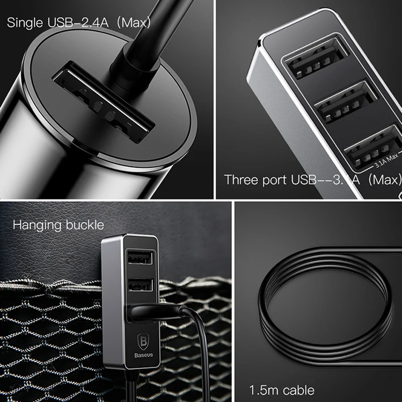 Baseus мульти 4 порта USB Автомобильное зарядное устройство несколько 5.5A Turbo Быстрая автомобильная зарядка USB зарядное устройство для iPhone X samsung Xiaomi Мобильный телефон