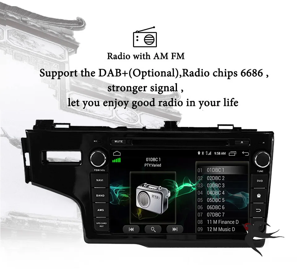 Sale Car dvd cassette player GPS Navi For Honda Fit Jazz 2014-2018 IPS screen 1024*600 +wifi+BT+RDS+Android 9.0+4GB RAM Stereo Audio 3