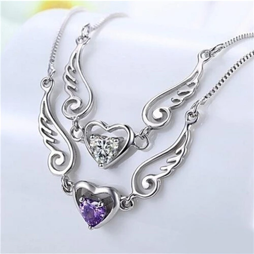 

Velishy Silver Plated Necklace Dream Angel Wing of Love Heart Female Necklace Birthday Young girl's present Fantasy romance gift