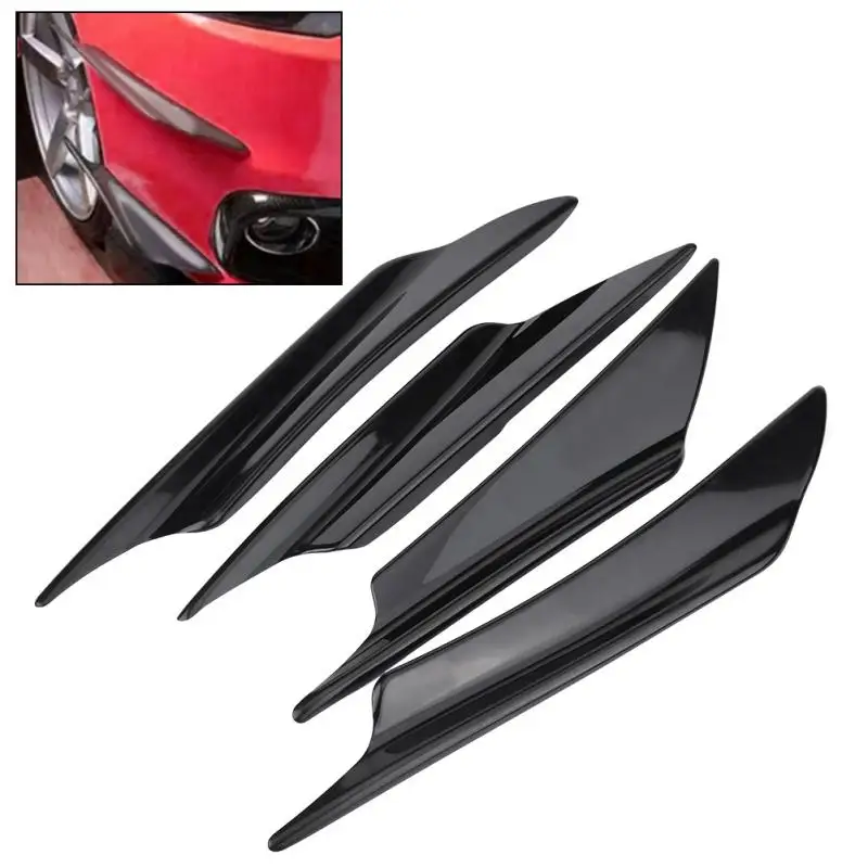 4pcs Car Front Bumper Deflector Lip Splitter Fins Canards Body Spoiler Front Bumper Lip Splitter Fin Air Knife black Universal