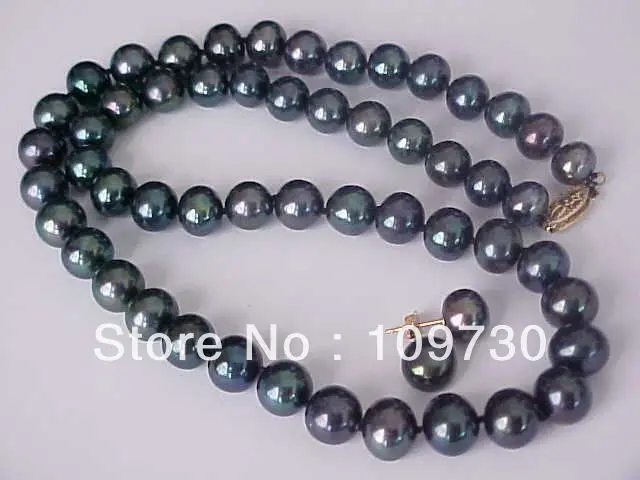 

Jewelry 00354 17" 8.5MM AAA ROUND BLACK PEARL NECKLACE & EARRINGS SOLID 14K YELLOW GOLD (A0423)