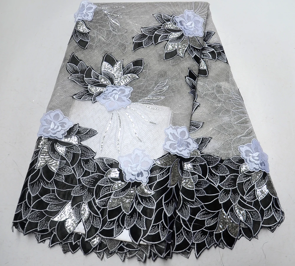 

Fashion African Lace Fabric Nigerian Lace Fabric 2019 High Quality Tulle Lace With paillette 5 Yards