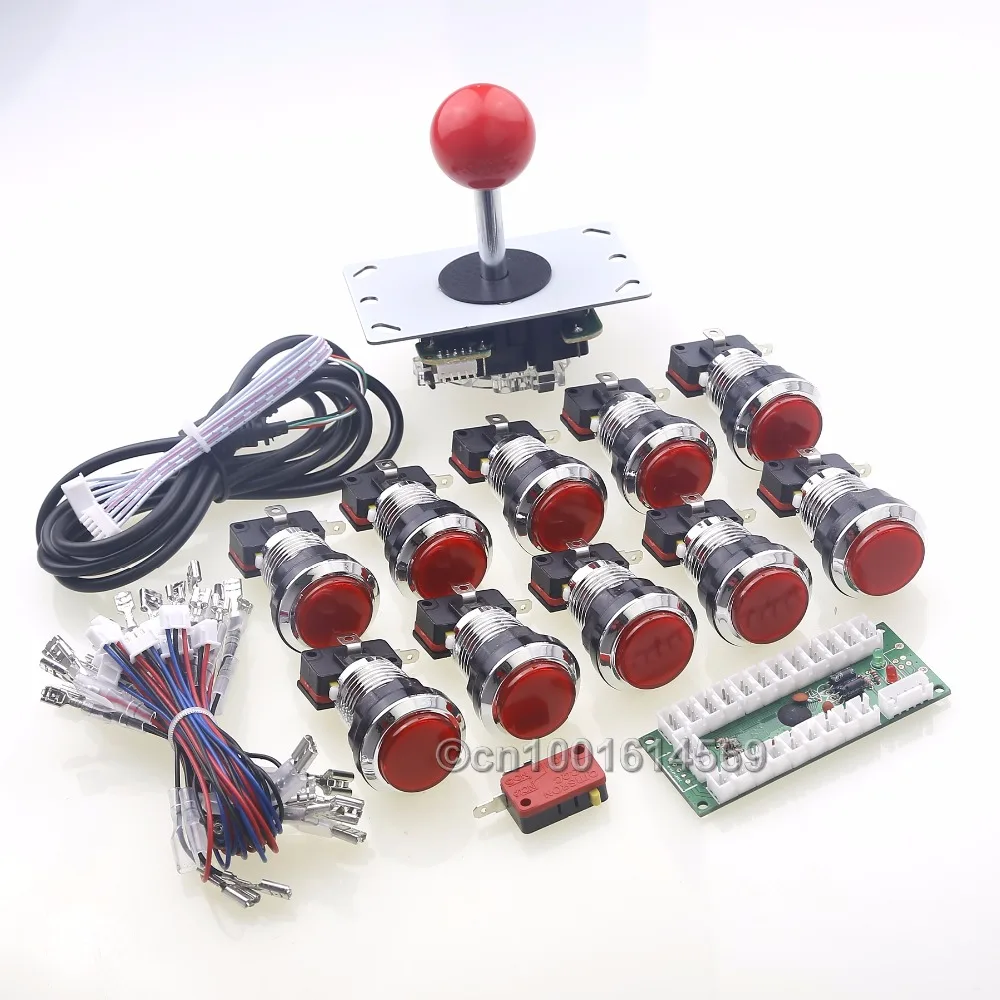 

Arcade DIY Kit Part USB Encoder To PC 5 Pin 8 Way Joystick + 10 Chrome Silver LED Buttons For Raspberry PI Retropie 3B Project