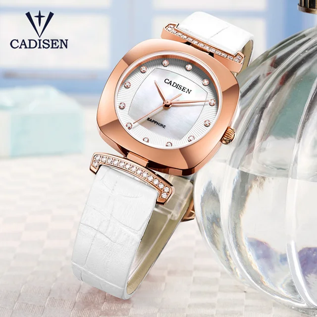 

2017 Fashion Women Watch CADISEN Luxury Brand Genuine Leather Quartz Wristwatch High Quality Rhinestone Clock Relogio Feminino