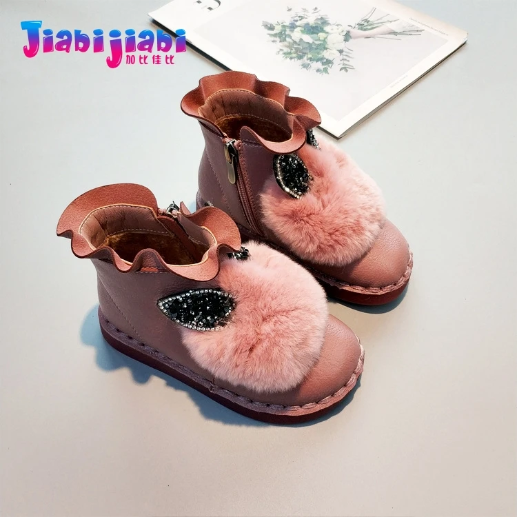 

Girls Snow Boots 3-12T Winter Girls Rabbit ears Rhinestone Warm Plush Boots Toddler Kids Fashion Shoes Leather Fur Boots 2806