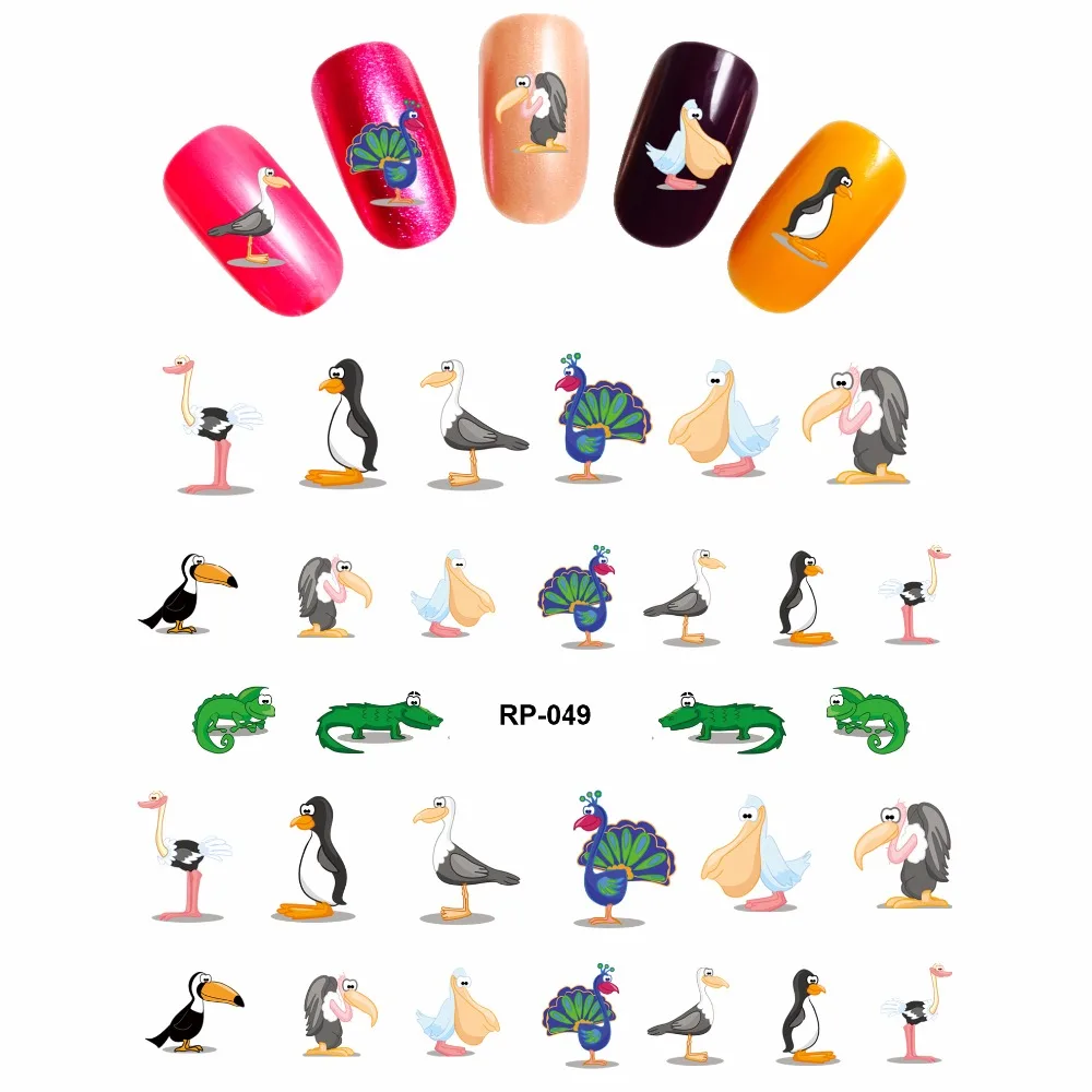 

NAIL ART BEAUTY NAIL STICKER WATER DECAL SLIDER CARTOON ANIMAL PET ZOO ELEPHANT PANDA DUCK CAMEL LION RP049-054