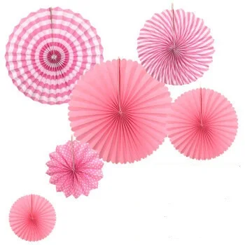 Set Of 6pcs Mixed Size Pastel Pink Fiesta Hanging Paper Fan For