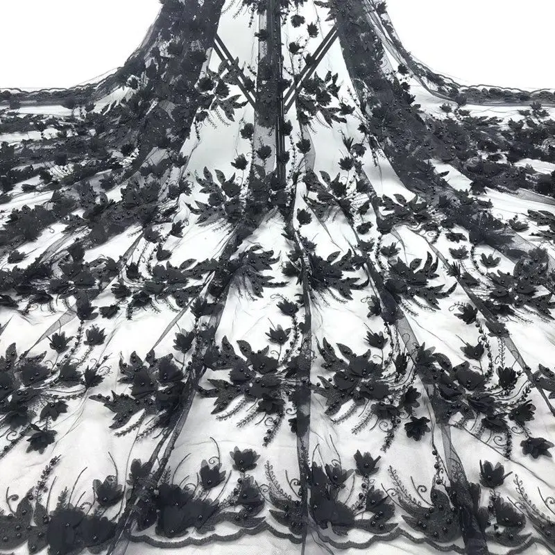 

French net lace 2019 latest black lace fabric with Allover Appliques beaded super quality for bridal dress RG722