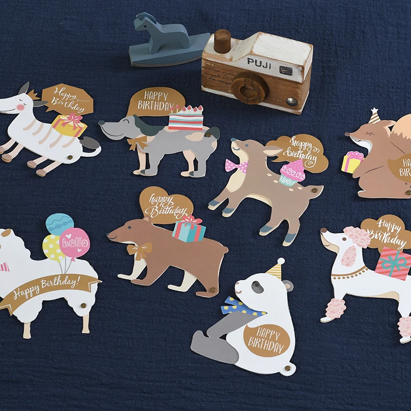 

1pc Cute Animals Shape Happy Birthday Cards With Envelope For Kids Birthday Party Supplies Greeting Card Decor Gift Accessories