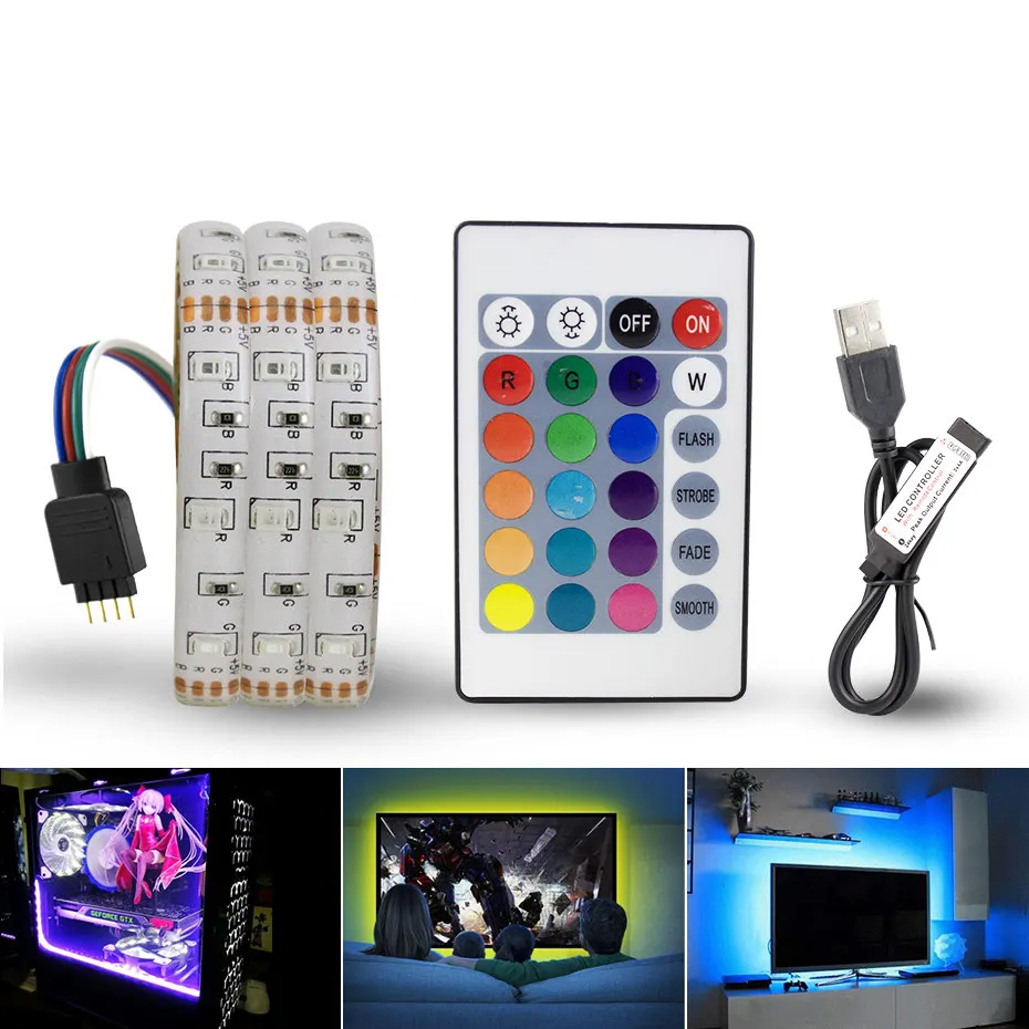 5V USB силовой светодиодный светильник RGB/белый/теплый белый 2835 3528 SMD HD ТВ Настольный ПК экран подсветка и косой светильник ing 1 м 2 м 3 м 4 м