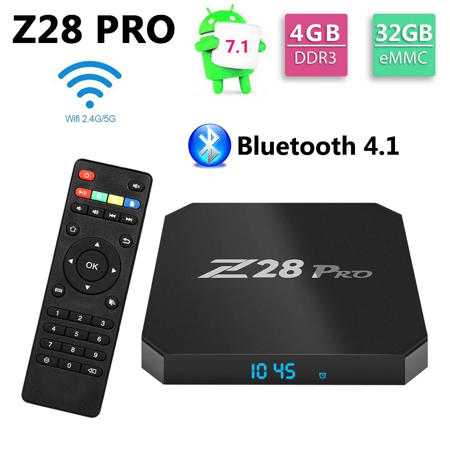 Z28 PRO 4GB 32GB Smart TV Box Android 7.1 RK3328 Quad Core 2.4G 5G WiFi Bluetooth 4.1 Media Player 4K HD Set Top Box with LED 