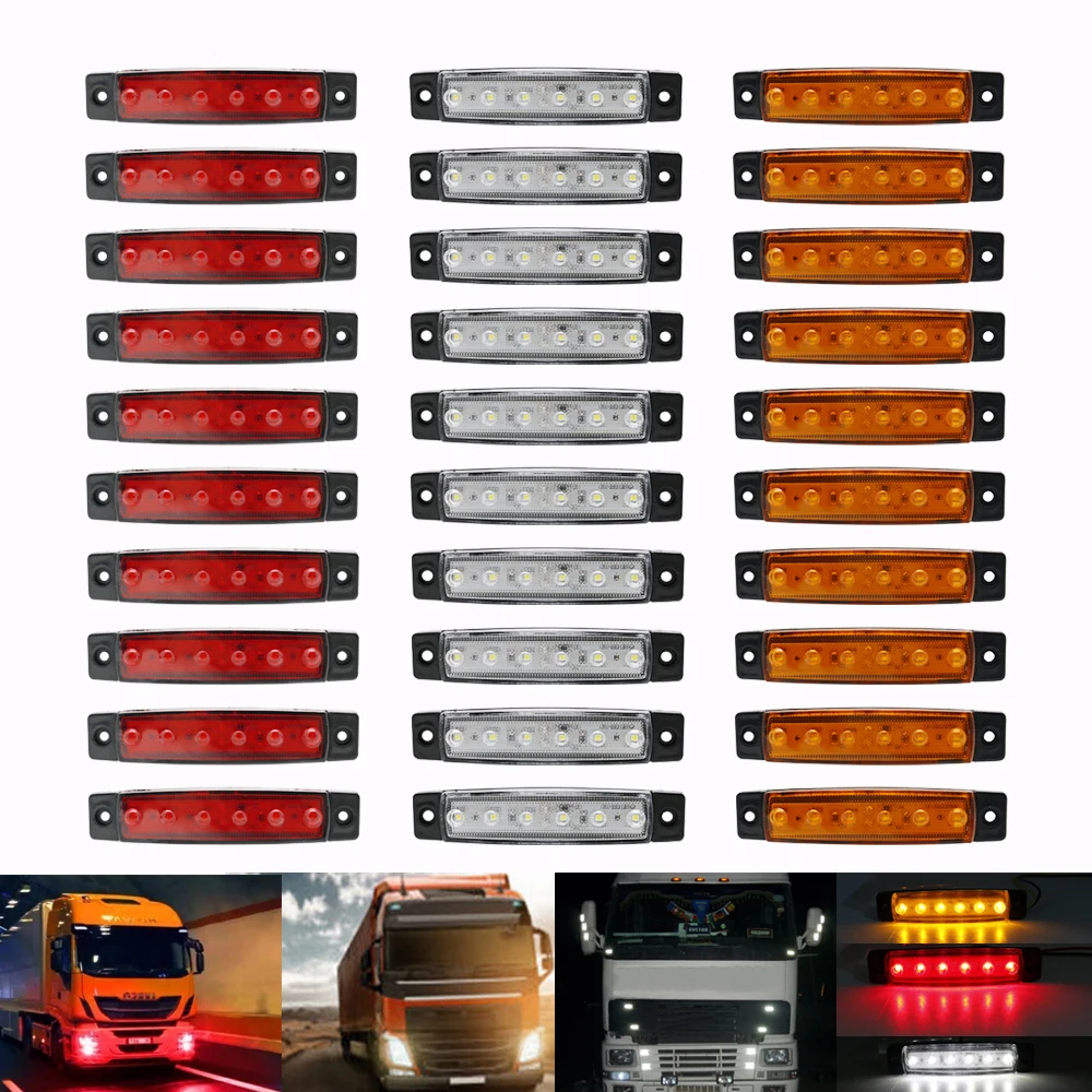 

Car External Lights DC LED 12V 6 SMD LED Auto Car Bus Truck Lorry Side Marker Indicator low Led Trailer Light Rear Side Lamp