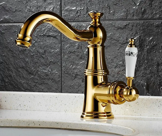 洗面所 水栓 蛇口 クリスタルタップ ダイヤモンド ボディ シングルハンドル ホット コールド タップ 浴室 流域 金色 真鍮 50015GT 洗面所 水栓 蛇口 クリスタルタップ ダイヤモンド ボディ シングル