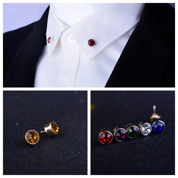 

i-Remiel Korean Men's Brooch Collar Pin Crystal Rhinestone Pins and Brooches Lapel Studded Pin Buckle Shirt Collar Accessories